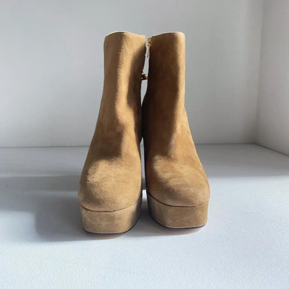 COACH Women's Iona Suede Platform High Block  Heel Booties Boots Light Brown 9 - Picture 5 of 11